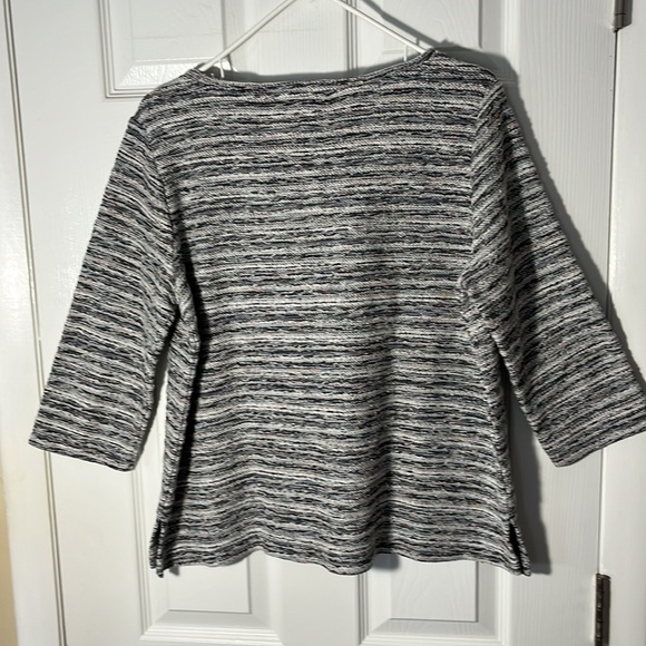 LOFT texture knit cotton blend blk pullover crop sweater 3/4 sleeve side slit LG - Picture 9 of 11